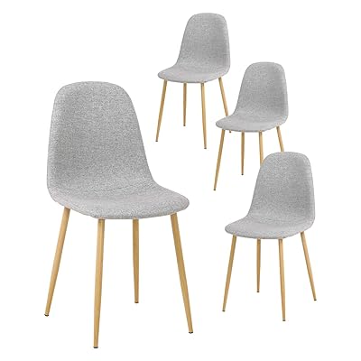 Dining Chair Set of 4, Modern Grey Fabric Chairs with Metal Legs