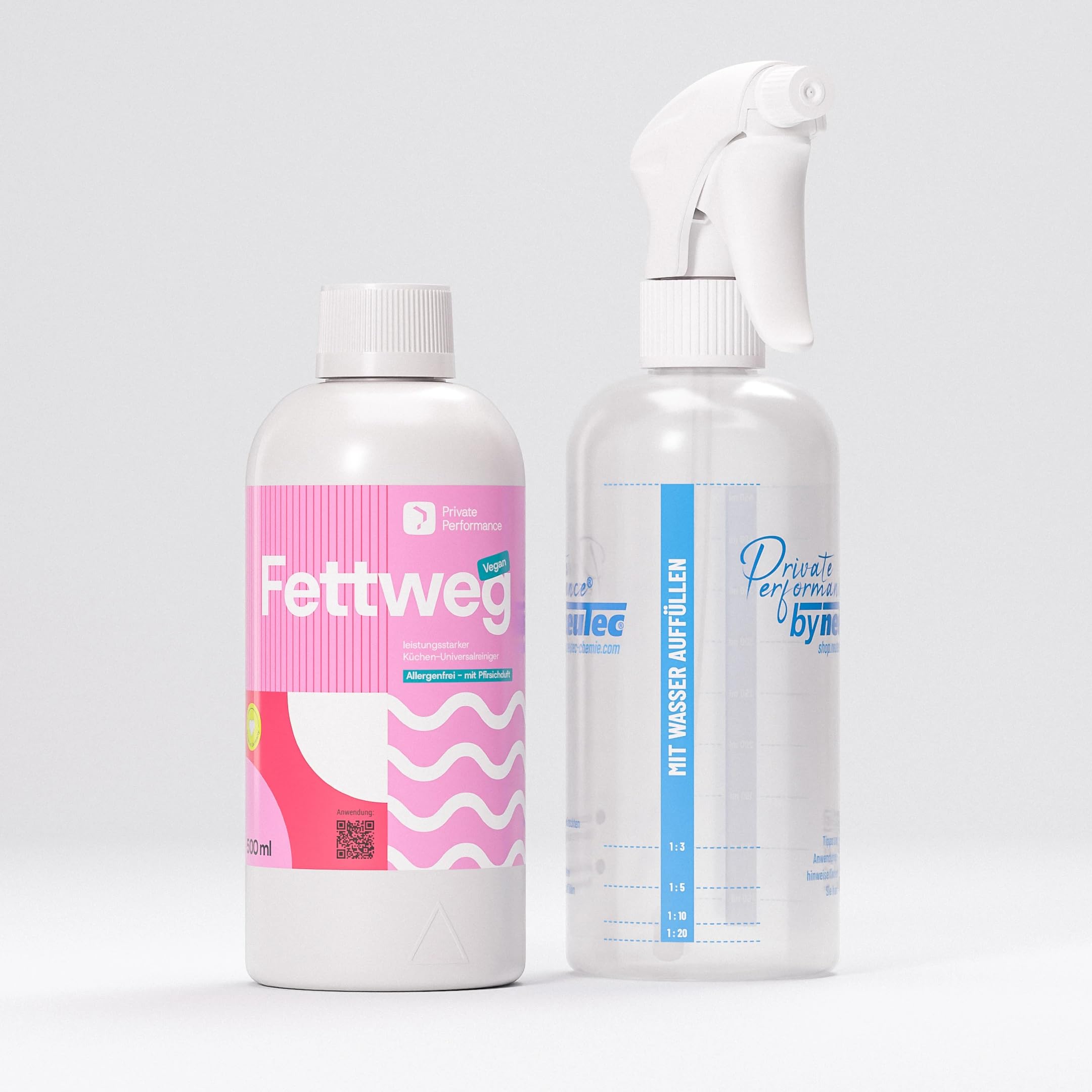 FETTWEG | nachhaltiger Fettlöser für Küche + Haushalt | 500 ml Konzentrat | hocheffektiv gegen hartnäckige Fette | Profi-Reiniger für Herd, Spüle und Dunstabzugshaube | inklusive Dosierflasche