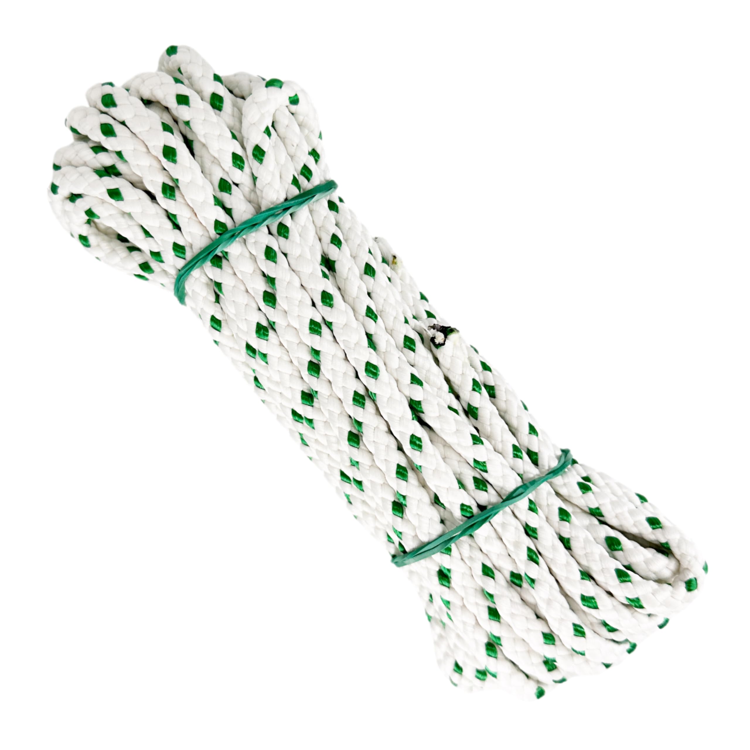 Matte polyester cord rope, 6MM * 10M, made in Spain, for DIY, awnings, camping, banners. White with Green — image 1