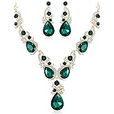 BriLove Women's Wedding Bridal Crystal Multi Teardrop Cluster Statement Necklace Dangle Earrings Set