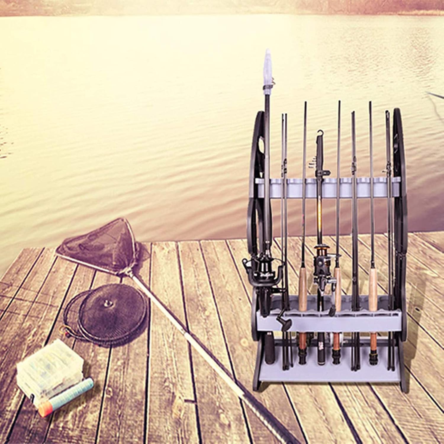 16 Fishing Rod Holder Storage Rack, Fishing Pole Stand Garage Organizer Holds Any Type of Rod or Hiking Sticks Keep It Steady: Home Improvement