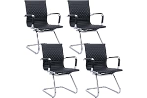 BESTANO Office & Conference Room Chairs Set of 4 with Mid Back, Modern PU Leather Desk Chairs, Black