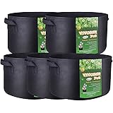 VIVOSUN 5-Pack 25 Gallon Plant Grow Bags, Premium Series 300G Thichkened Non-woven Aeration Fabric Pots w/Handles - Reinforced Weight Capacity & Extremely Durable (Black)