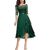 Miusol Women's Off Shoulder Elegant Floral Ruffle Half Sleeve Lace Contrast Chiffon Party Dress