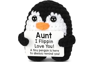 CryCarrot Mini Funny Mothers Day Aunt Gifts from Niece Nephew, Handmade Crochet Penguin Birthday Gifts for Aunt Auntie, I Love You Auntie Mothers Day Emotional Present Cute Decor