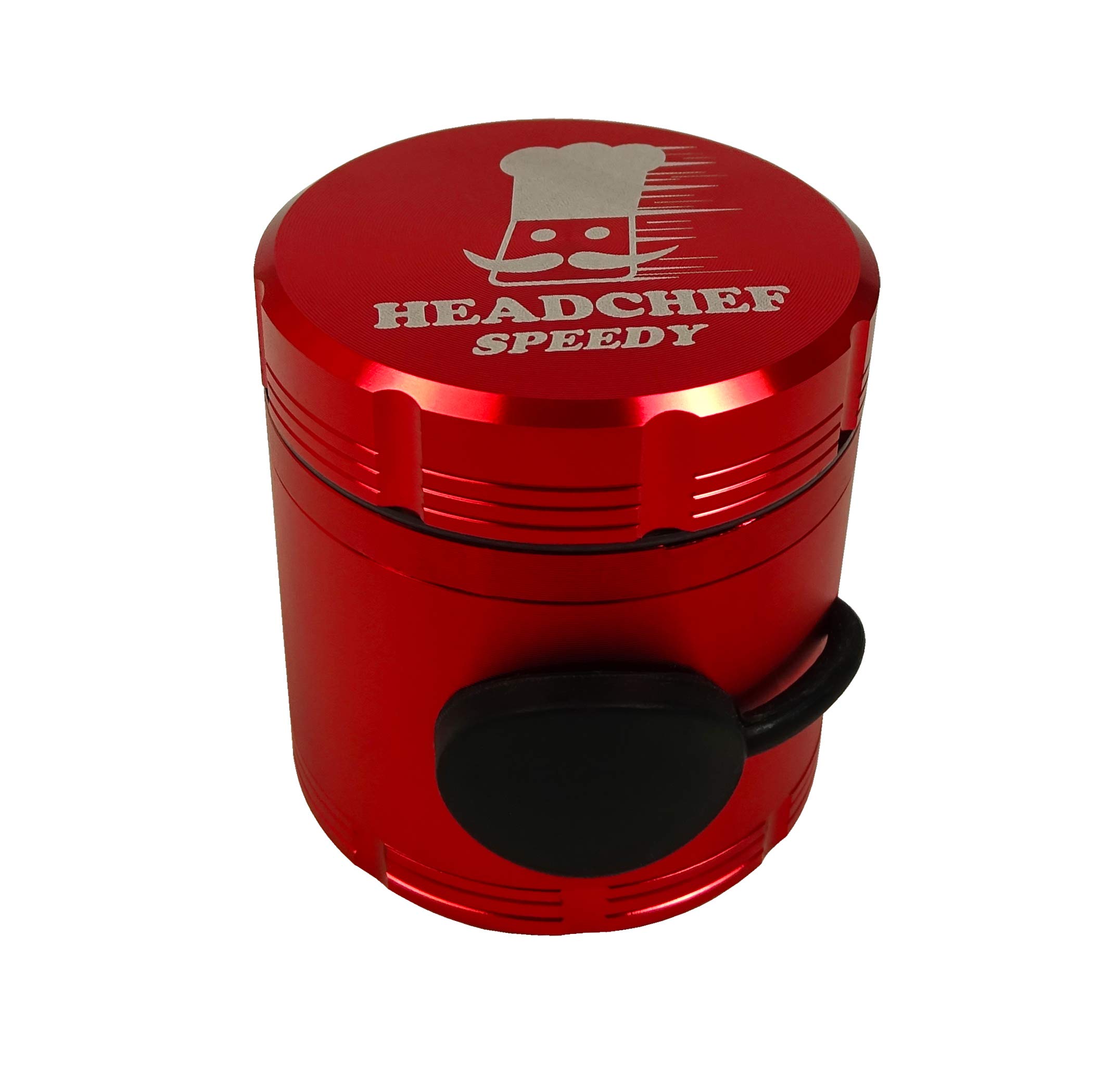 Headchef Speedy 50mm, 4 Piece Grinder, Quick Release of Herbs, Metal Herb Grinder with Sifter Scraper (Red)