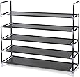 SONGMICS 5 Tiers Shoe Rack Space Saving Shoe Tower Cabinet Storage Organizer Black 39"L Holds 20-25 Pair of Shoes ULSH55H