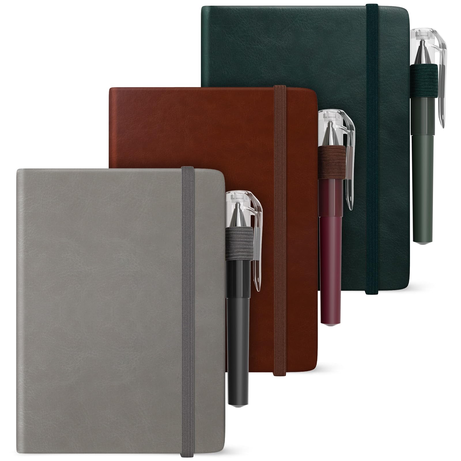 Smarpau 3 Pack Notebook A6, Mini Pocket Notebook 120 Pages 100gsm Thick Lined Paper, Portable Journals for School Work Writing(Dark Green+Grey+Brown)
