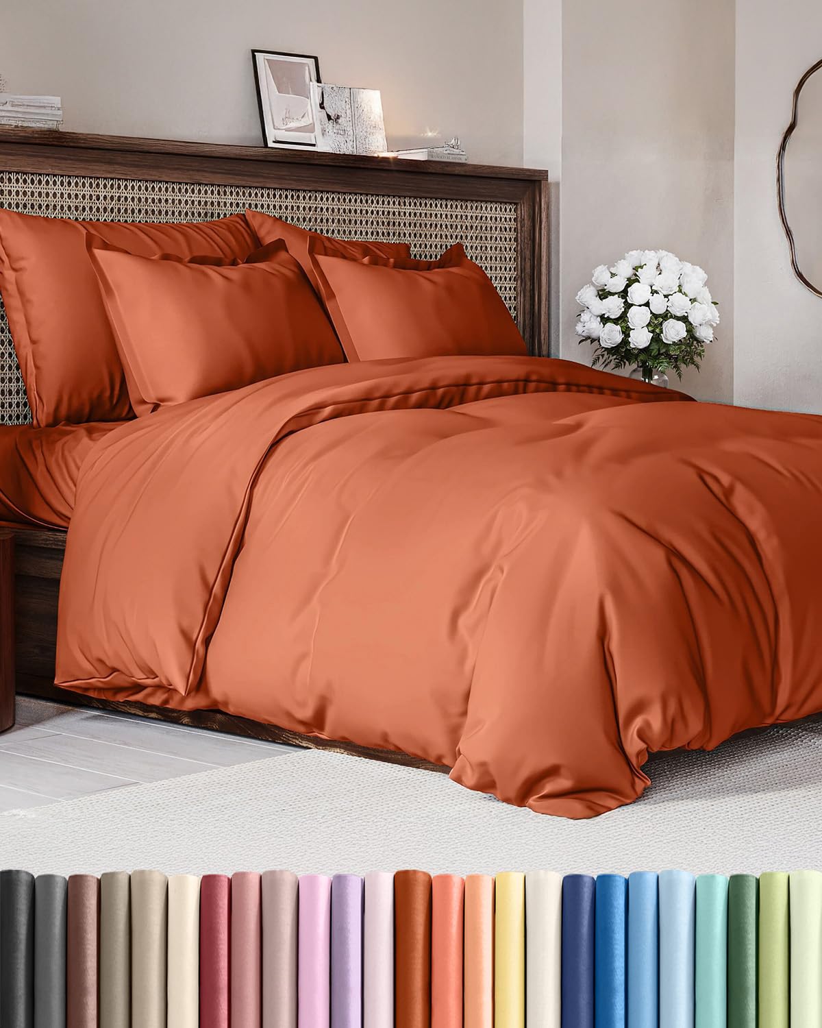 Photo 1 of Duvet Cover Queen Size - Extra Soft Queen Size Duvet Cover - Lightweight & Breathable - Easy Care & Fade Free with Zipper Closures & Ties - 90" x 90" Inches - (Terracotta) Comforter Not Included