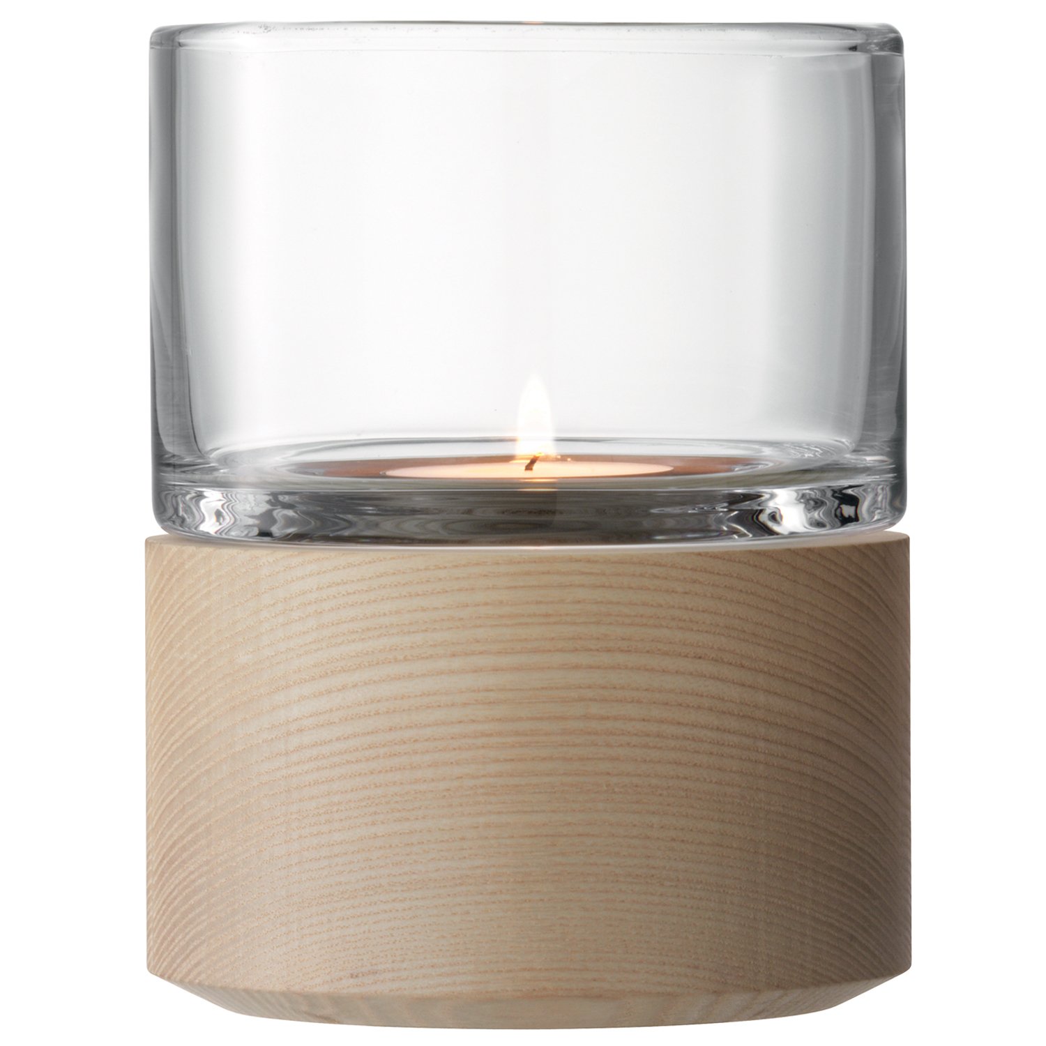 LSA International Lotta Lantern Clear & Ash Base H13cm/Ø10cm| 1 Unit | Mouthblown & Handmade Glass | Hand Planed Wood | LW23