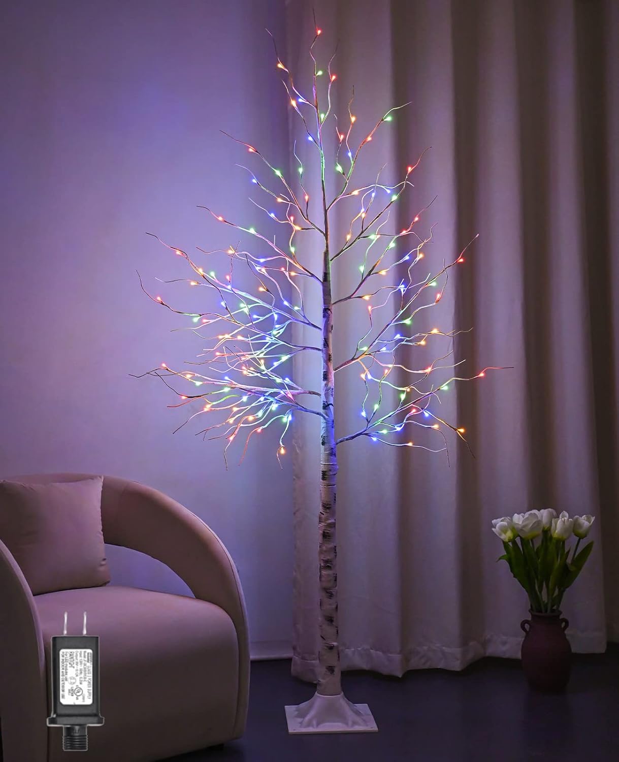 Trees - Hawisphy Lighted Birch Tree, 8Ft 144LED Christmas Tree Artificial Birch Tree Lights for Indoor Home Outdoor Garden Yard Easter Wedding Party Christmas Decorations, Multi-Color