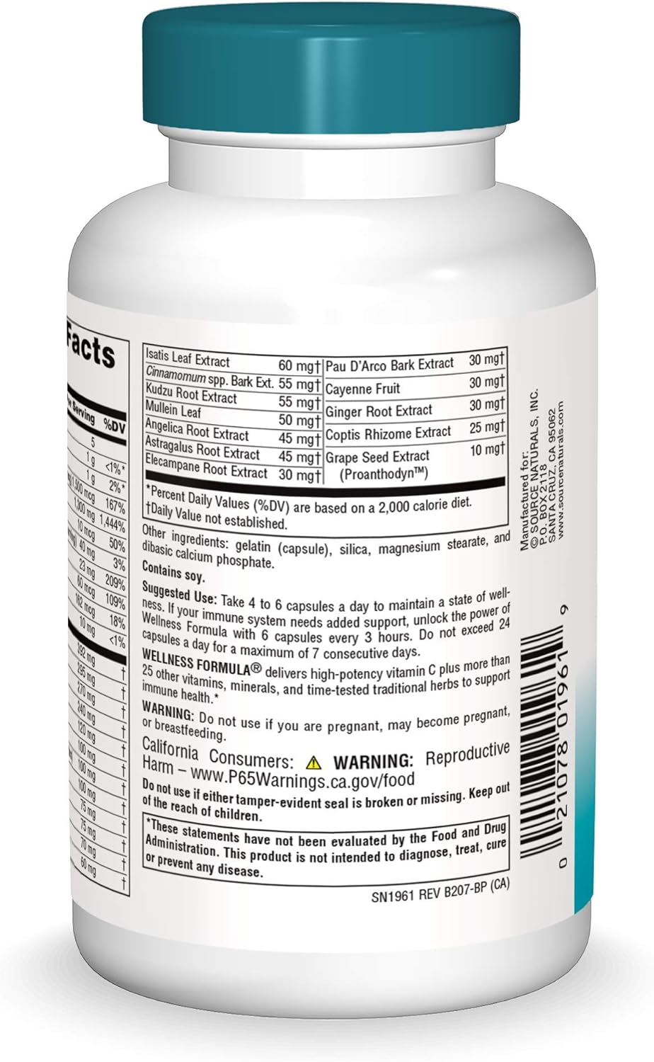 Source Naturals Wellness Formula Bio-Aligned Vitamins & Herbal Defense - Immune System Support Supplement & Immunity Booster - 120 Capsules: Health & Personal Care