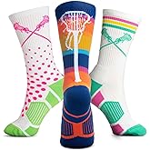 ChalkTalkSPORTS Girls Lacrosse Performance Crew Socks - Women's Mid-Calf - Youth & Adult Sizes - Multiple Colors