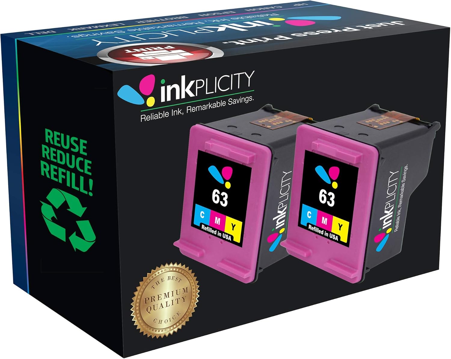 Inkplicity Refilled Ink Cartridge Replacement for HP 63