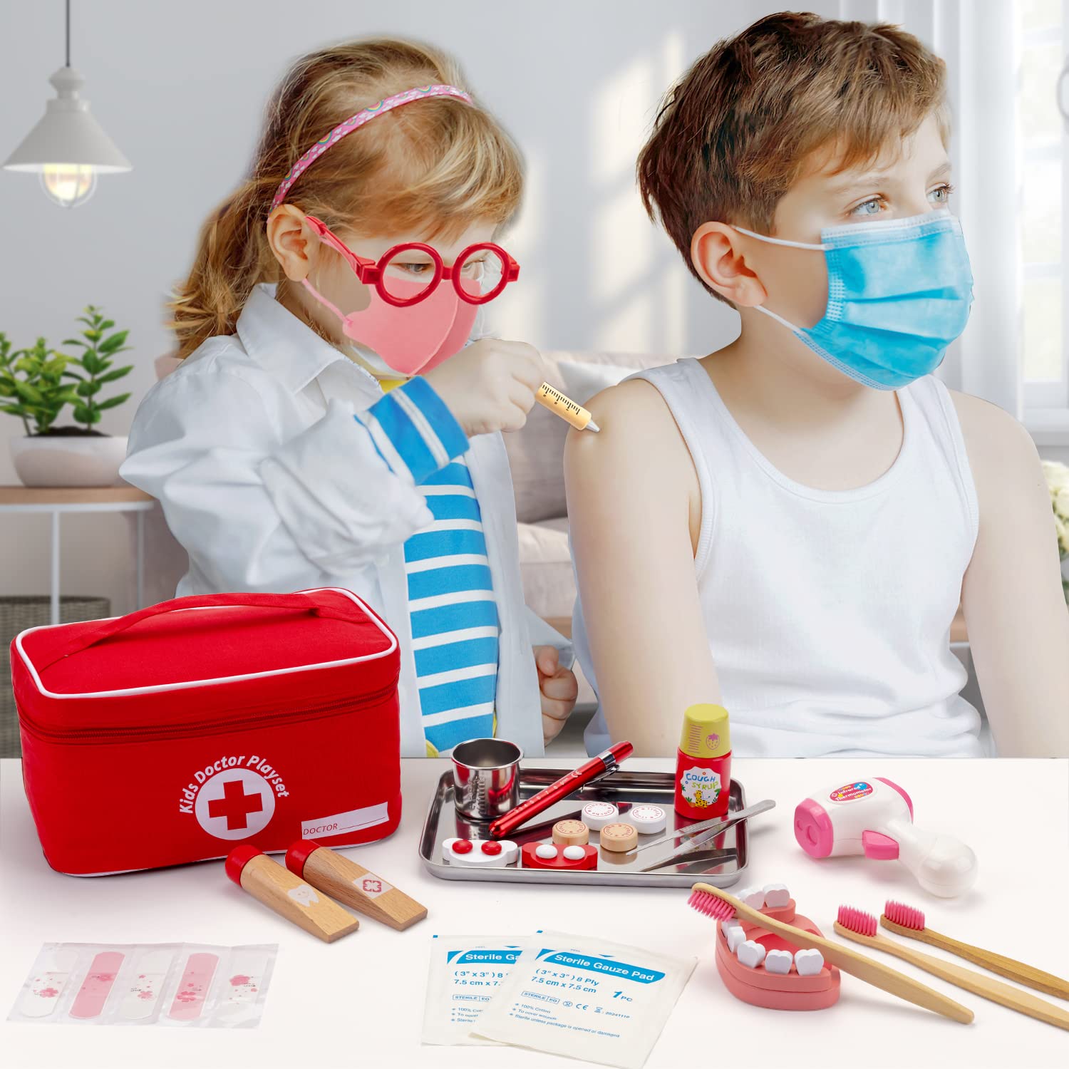 Coffret Médecin 35 Pièces Pour Enfants Dès 3 Ans - Kit Docteur Avec Vrai Stéthoscope, Blouse Et Accessoires En Bois - EFO SHM