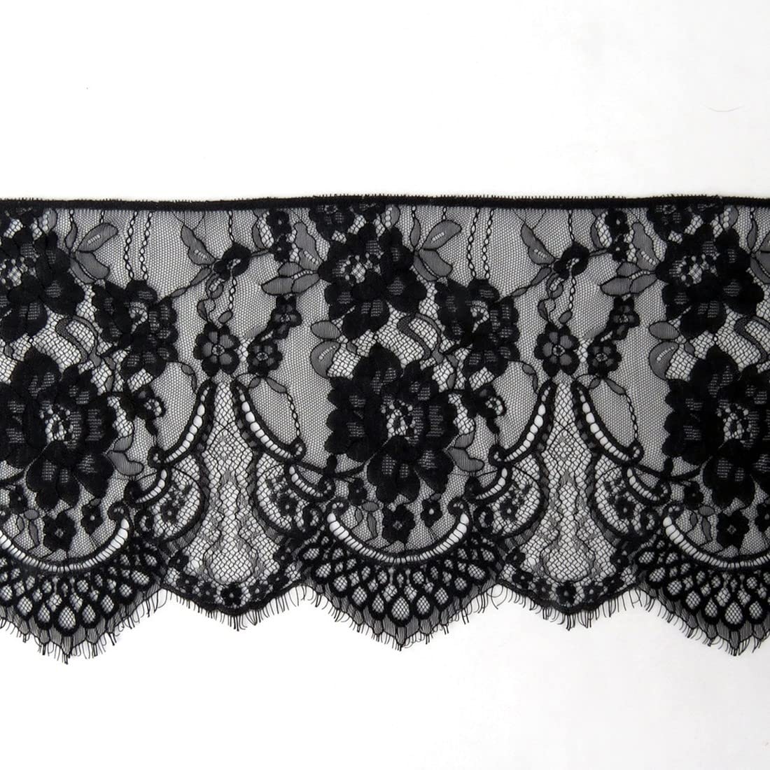xingmo 3 Meters Lace Edge Trim Ribbon Floral Lace Ribbon Embroidered Applique Tulle Lace Edging Trimming Fabric for Sewing, Clothing Wide 25cm (Black)