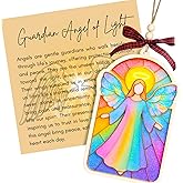 LINHARA Angels Ornament with Card, Inspirational Gifts for Women, 2-Layer Wooden Acrylic Ornament with Rainbow Design, Angel Ornaments Remembrance, Angels Gifts for Women, Sympathy Gift