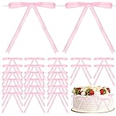 60 Pcs Pink Twist Tie Bows Pink Bows for Cake Decorating, Satin Ribbon Bows for Crafts Treat Bags Gift Wrapping, 5 x 7 Inch