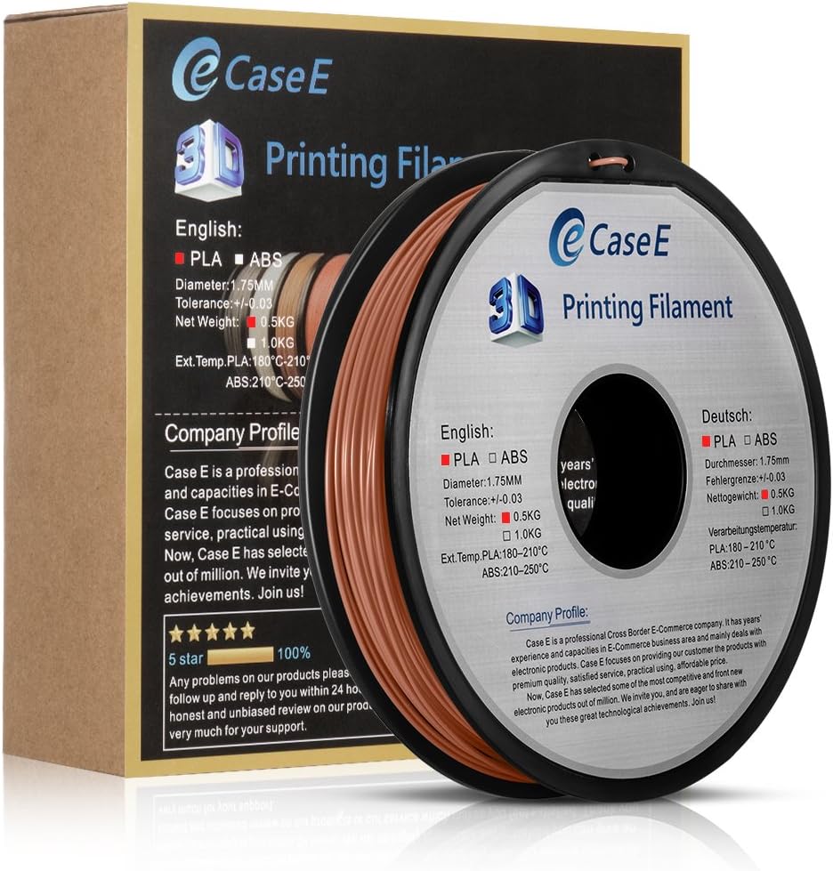 Case E PLA 0.5Kg 3D Filament for Printer and Pens, 1.75mm Diameter, Dimensional Accuracy +/- 0.03 mm，Multiple Colour for Choose (Coffee)