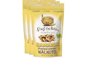 CRAZYGONUTS Crazy Go Nuts Walnuts Banana - Glazed Walnuts, Healthy Snacks, Vegan, Gluten Free, Superfood-Natural, Non-GMO, ALA, Omega 3 Fatty Acids, Good Fats, and Antioxidants - 4.5 Oz, 3-Pack