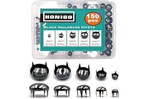 Honigo 150pcs Nailheads Round Dome Studs Rivets Gun Metal Solid Brass 4/6/8/10/12mm 4 Prongs Spikes Spots for Leather Craft Clothes Belt Bag Shoes Decorations Totes DIY Craft