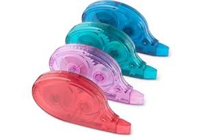Amazon Basics White Out Correction Tape with Dispenser, 39.3ft, 4-Count Pack, Easy to use, Fast, Clean and Easy to Use Tear-Resistant Tape Office or School Supplies, Green, Orange, Purple, Red, Blue