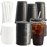 OBXMLFY 24 oz plastic ice coffee cups with lids and straws 100 pack, disposable black iced coffee to go cups with lids for Cold Drinks Sip Lids (black)