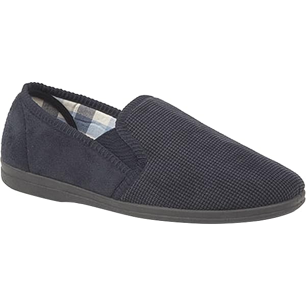 Zedzzz Men's Bertie Check Velour Bootee Slippers – Touch Fastening, Navy Blue, Size 9 US, Washable - View #4