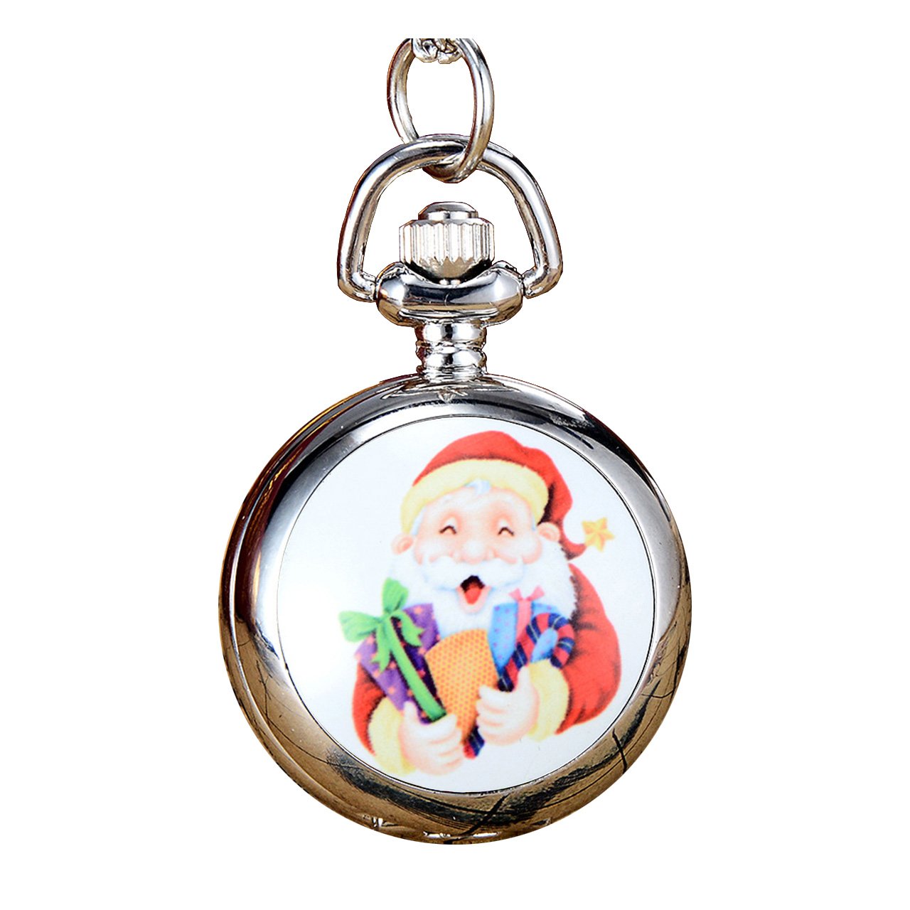 JSDDE Weihnachtsuhr Cute Weihnachtsmann Taschenuhr Klassische Modische Xmas Umhängeuhr Kettenuhr Quarz Uhren,#4
