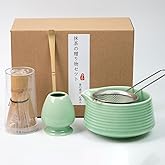 Matcha Whisk Set, Green Matcha Kit with Bowl, Whisk, Bamboo Scoop, Scoop Rest, Sifter - 5 Pcs Kit for Lover
