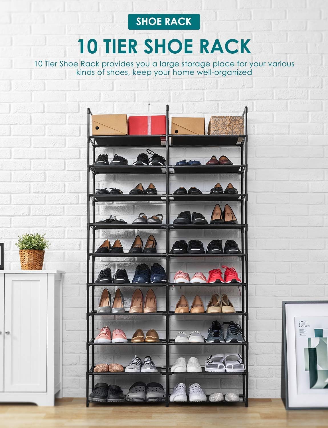 diy closet shoe rack on Free Standing Shoe Racks 50 Pairs Shoe Shelf Big Organizer Black Sturdy Diy Shoe Stand Storage Sneaker Tower Tall For Door Floor Closet 35 83l 11 22w 68 90h Inch Oraf 10 Tier Shoe Rack