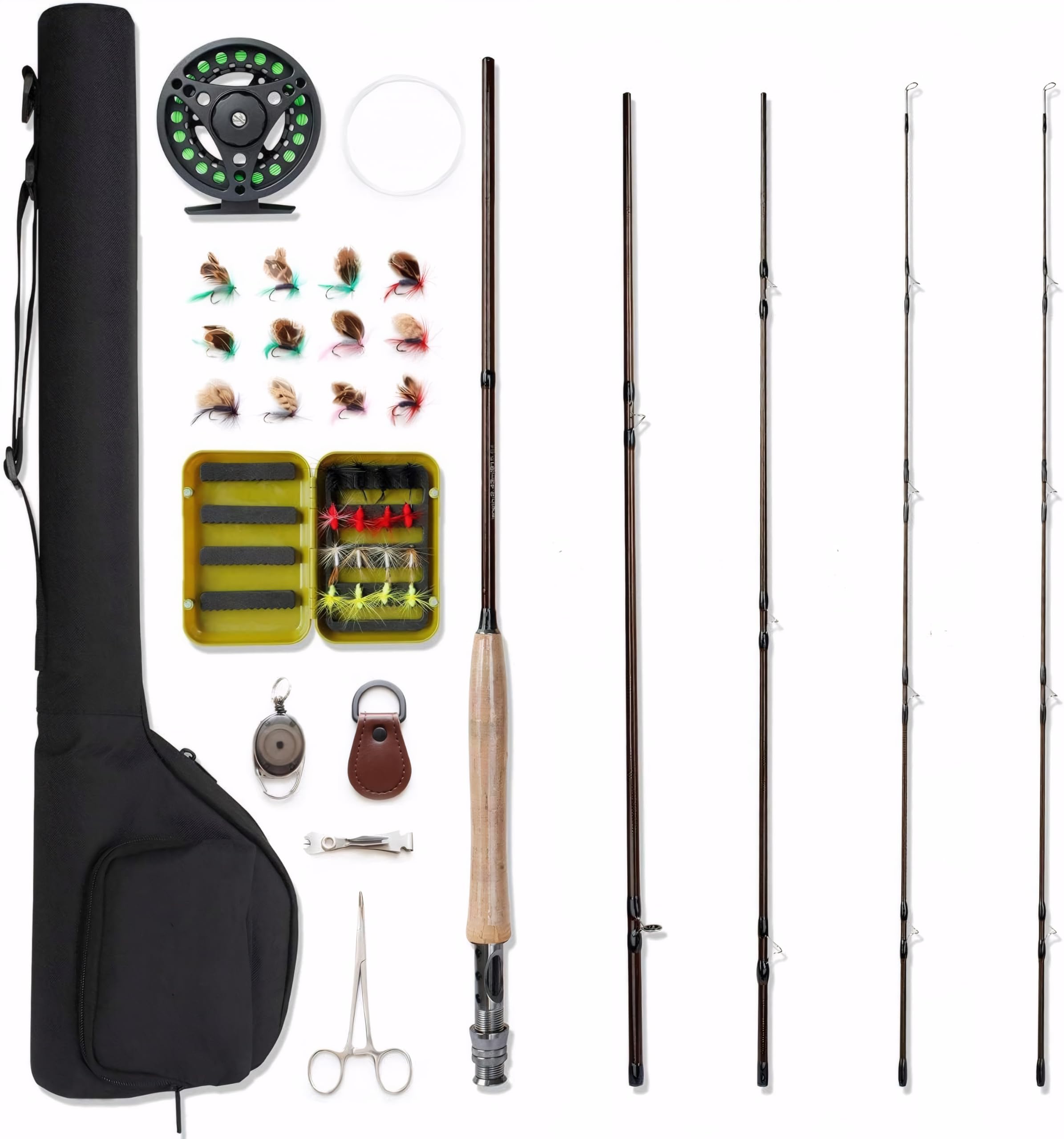 NetAngler Fly Fishing Combo Kit 4-Piece Fishing Rod 5/6wt Aluminum Reel 28Pcs Flies Kit with 4pcs Tools and a Cloth Carry Bag, Extra Rod Tip and Backing are Especially for Starters