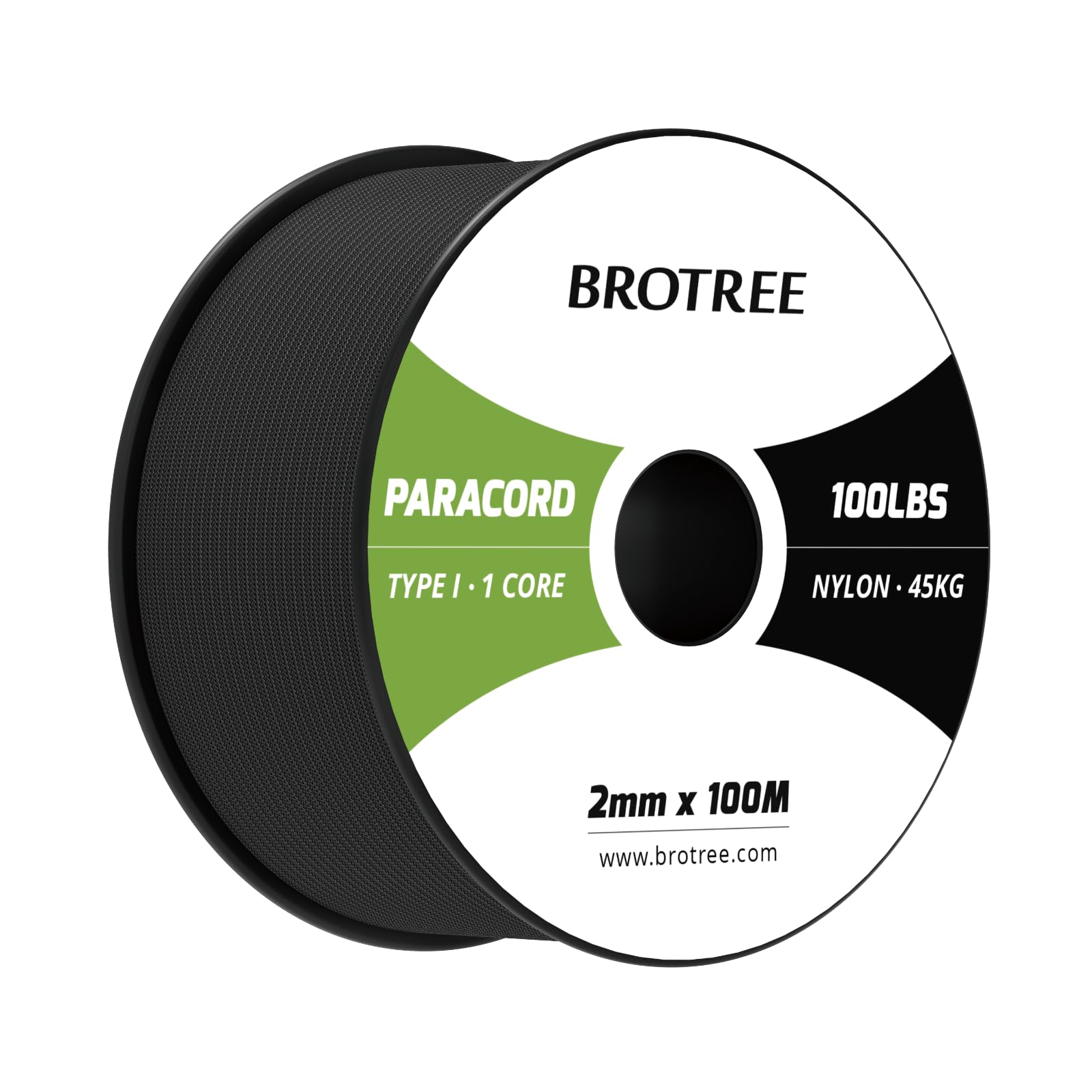 Brotree Paracord 2mm 100M 100% Nylon Rope 1 Strand Parachute Cord for Outdoor, Craft, DIY - 45kg Breaking Load (Black)