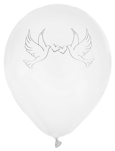 Luftballons / Hochzeitsballons in weiss mit silbernen Tauben & Herzen - Inhalt 8 Ballons pro Packung - originelle Deko für Ih