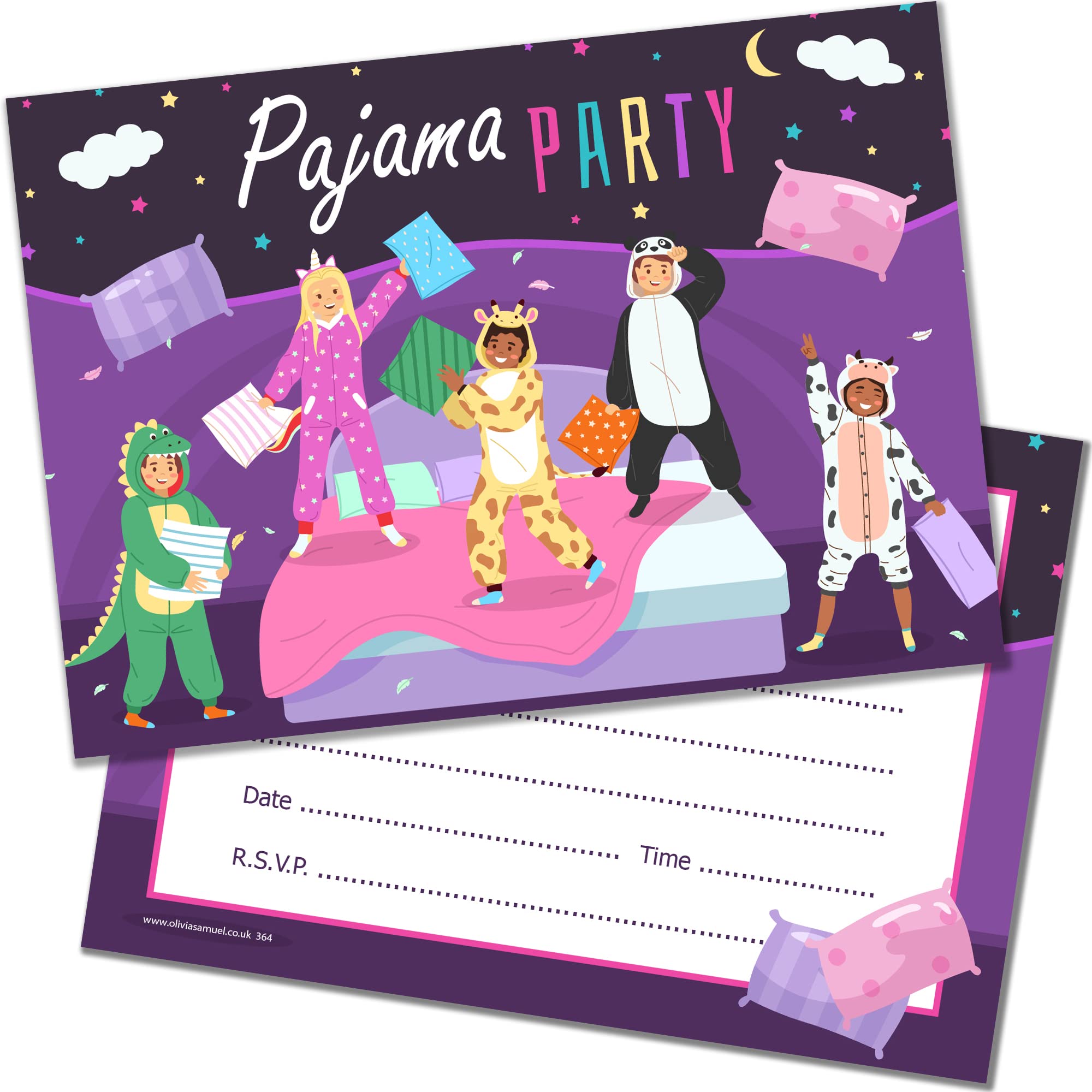 Olivia Samuel 20 x Pyjama Party Invites from A6 Double Sided Cards with Envelopes