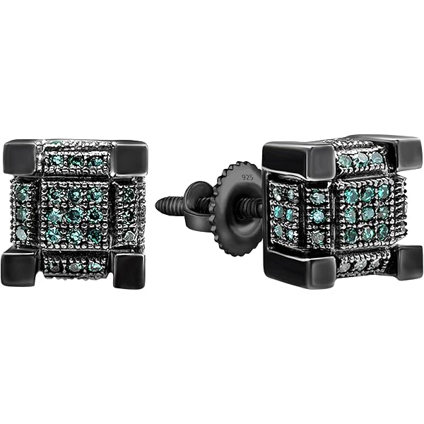 Dazzlingrock Collection 1.00 Carat Blue & Black Diamond Stud Earrings In 14K White Gold - Screwback For Men & Women