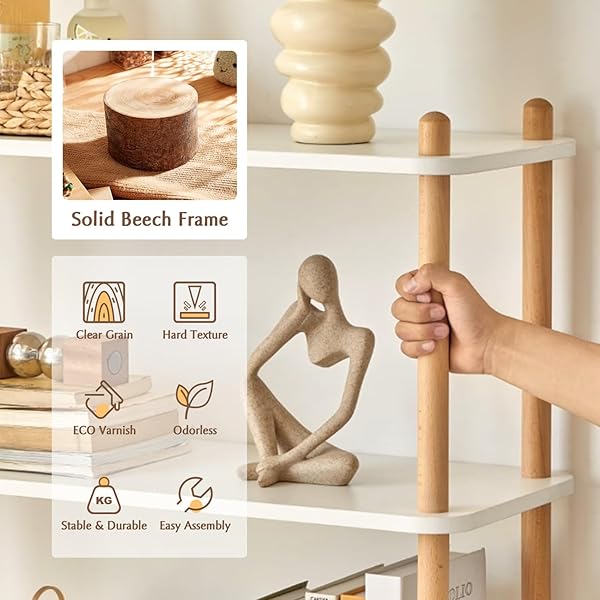 IOTXY 5-TIER WOODEN SHELF BOOKCASE – MODERN OPEN BOOKSHELF, FREE STANDING STORAGE RACK, MULTIFUNCTIONAL DISPLAY STAND FOR HOME AND OFFICE, OAK, RECTANGLE