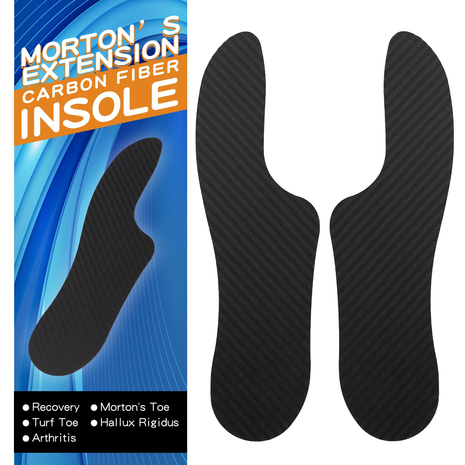 Photo 1 of Morton's Extension Orthotic Rigid Carbon Fiber Insole Insert for Men Women for Morton's Toe Turf Toe Hallux Rigidus Arthritis Limitus (1 Pair, 9.05” / 230mm - Men's 5.5 / Women's Size 6.5)