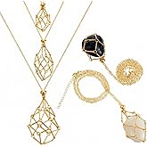 Ptwola 3 Pcs Necklace Cord Crystal Necklace Holder Adjustable Empty Stone Holder Stainless Steel Boho Handmade Cage Fish Netted for Women Men Yoga Meditation DIY Jewelry Making Home Decor