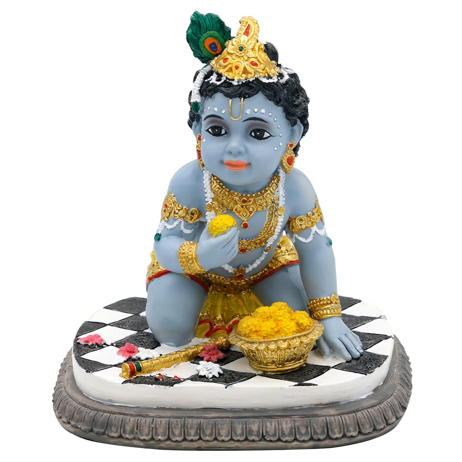 Photo 1 of alikiki Baby Krishna Idol Statue - 5.9”H Hindu God Laddu Gopal Kneeling Enjoy Laddus India Murti Item Home Temple Mandir Shrine Altar Pooja Décor Diwali Puja Gifts for Indian Friends