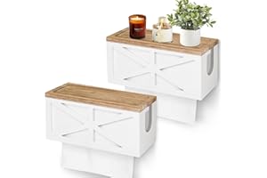 UIPAME Set of 2 Paper Towel Dispenser Wall Mount, Paper Towel Holder Wall Mounted with Lid, Solid Wood Commercial C-Fold, Z-Fold, Trifold Hand Paper Towel Holder Hand Towel Holder for Bathroom Decor(White)