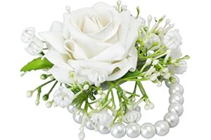 Bridesmaid Wedding Wrist Corsage for Prom White Hand Flower Bracelet for Women Girls Rose Floral Wristbands Prom Party Decora