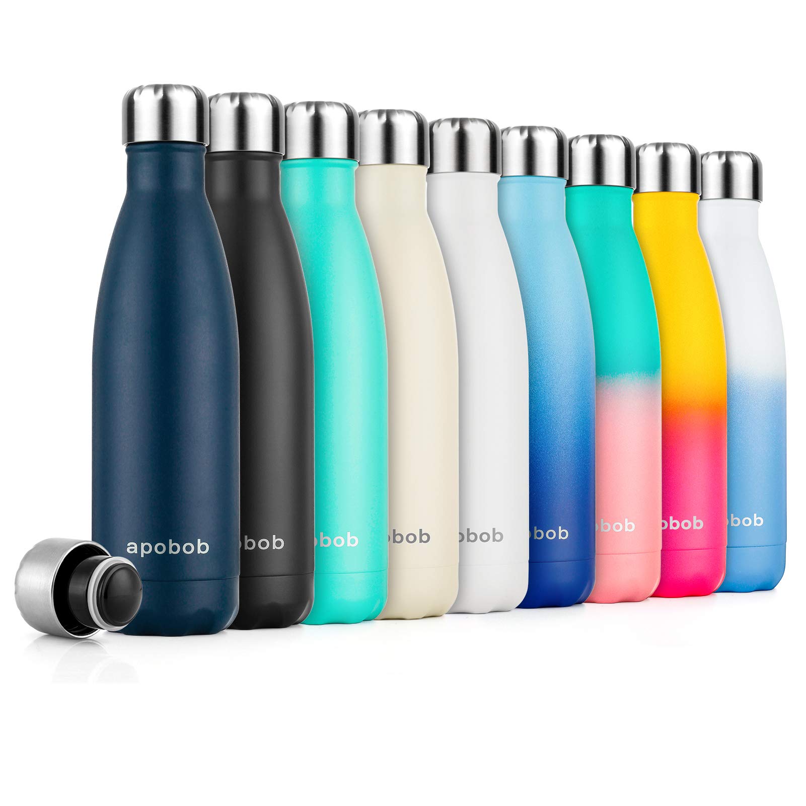 Apobob Stainless Steel Water Bottle 500ml, Refillable BPA Free Vacuum Insulated Metal Water Bottle for 12 Hrs Hot & 24 Hrs Cold Drink, Work, Study, Gym, Cycling, Climbing