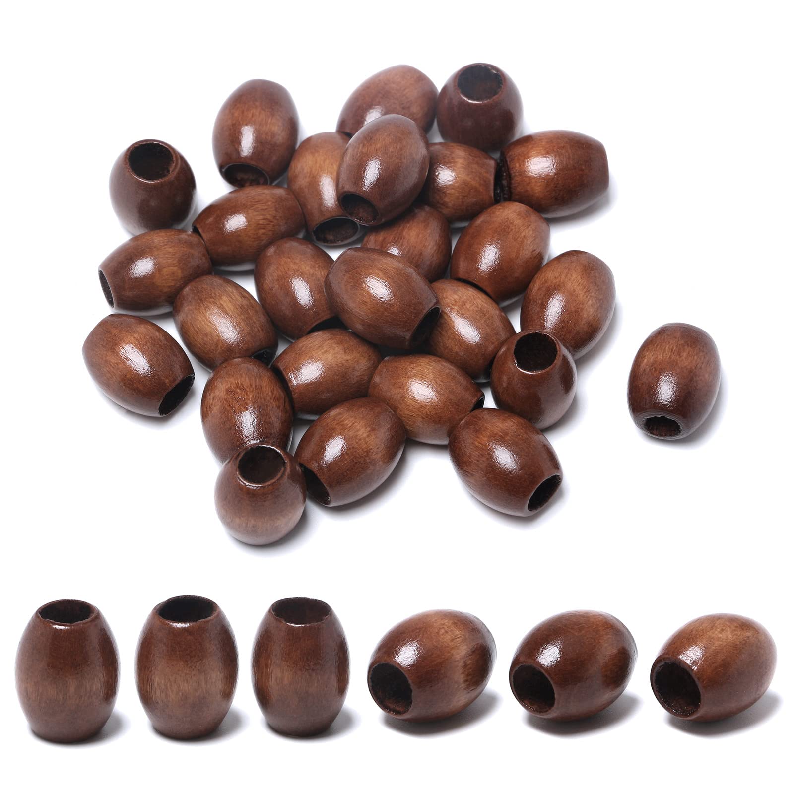Photo 1 of 17x14mm Oval Wood Beads with 5mm Hole Dark Brown Wooden Loose Beads for Crafts, 40pcs