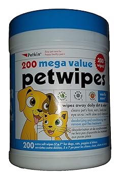 Petkin Pet Wipes/Grooming Wipes for Dogs and Cats Mega Pack, Veterinarian Tested 200 Wipes