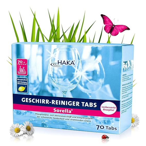 HAKA Spülmaschinentabs Sorella I 70 Stück I Phosphatfreie Geschirr-Reiniger Tabs I Reinigung von Töpfen, Gläsern, Besteck und