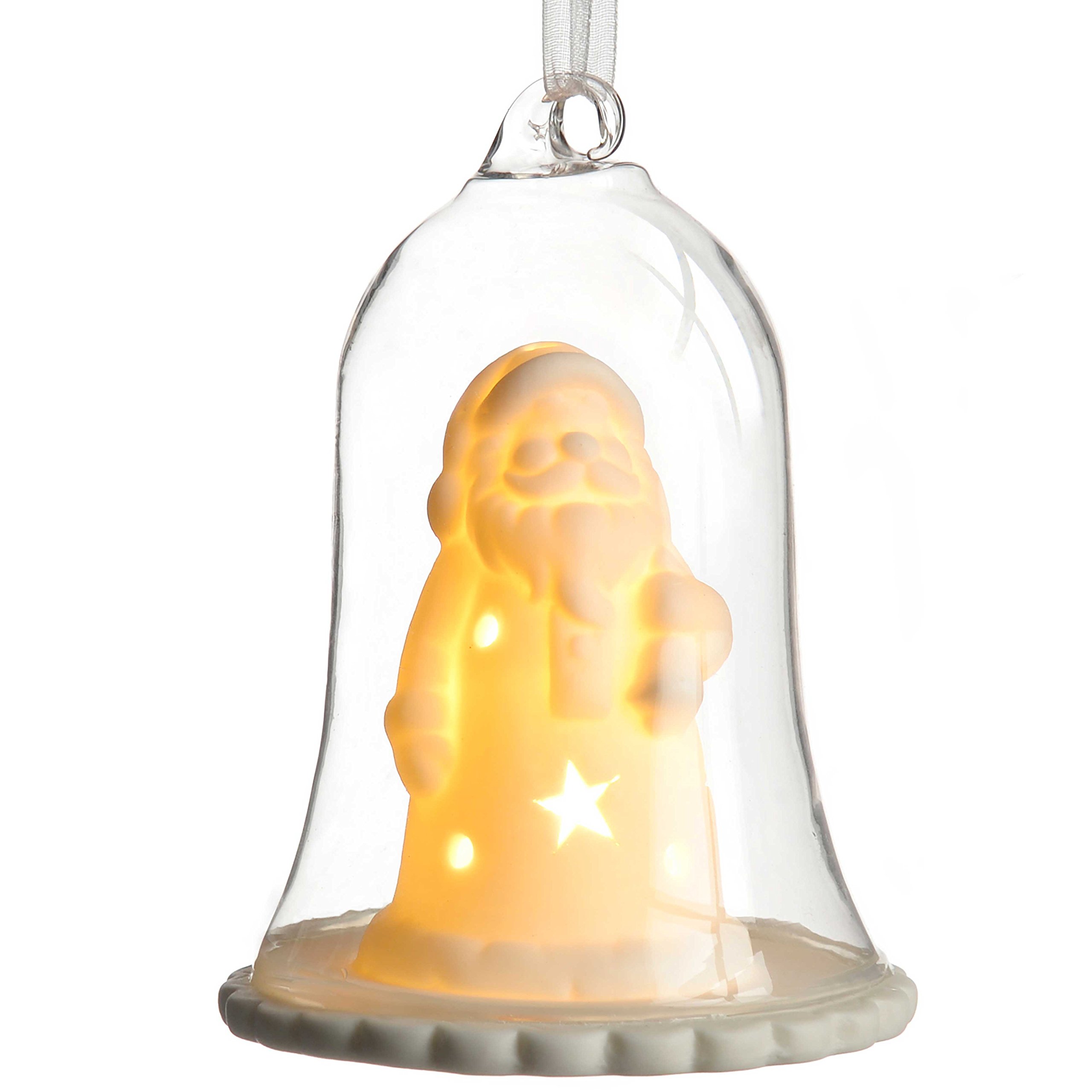WeRChristmas Pre-Lit Santa Lantern Christmas Decoration, Glass, 11 cm - White