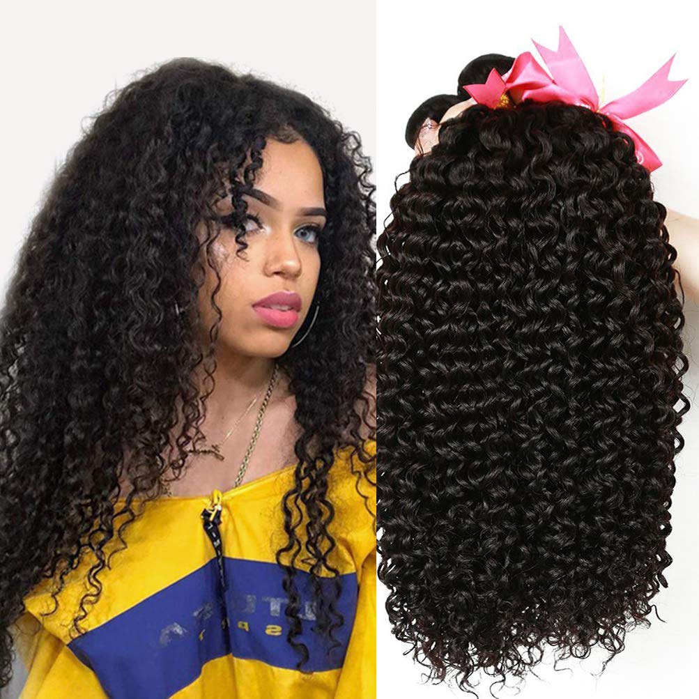 CLAROLAIR Brazilian Kinky Curly Hair - 3 Bundles, 18-22 inch, Natural Color (100+/-5g)/pc