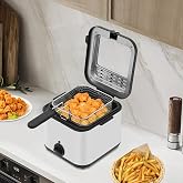 FONSOLUM Adjustable Electric Deep Fryer with Removable Filter Basket &amp; View Lid for Home Kitchen Restaurants Fast Food Fries Chicken Onion Rings, Stainless Steel - 2.64Qt - 1000W - 176-374&deg;F