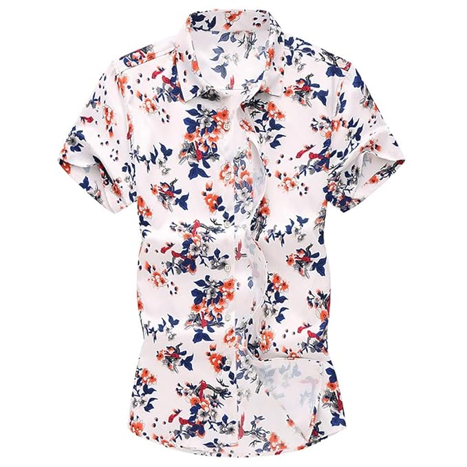 Yayumi Men Casual Summer Printed Button Short Sleeve